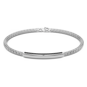 Pulsera Zancan de plata con placa y piedras negras.