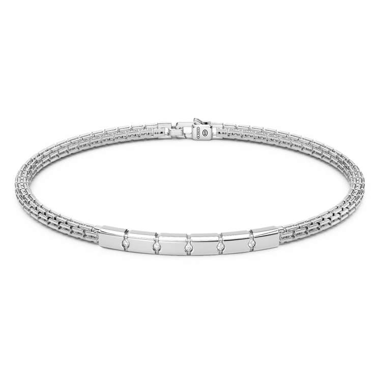 Zancan silver bracelet with tag and white stones.