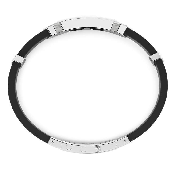 Pulsera Zancan de plata y silicona negra con placa.
