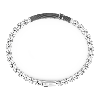 Zancan-Armband aus Silber mit Plakette und schwarzen Edelsteinen.