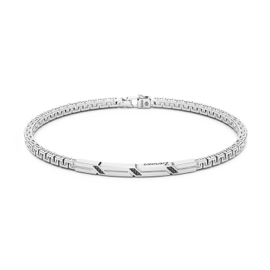Zancan silver bracelet with tag and black stones.