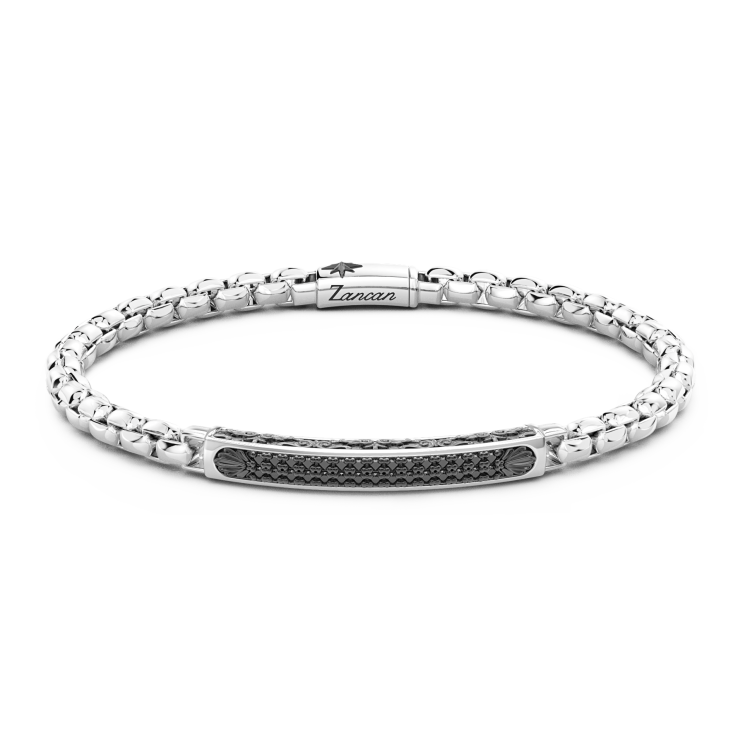 Bracciale Zancan in argento con targa e pietre nere.