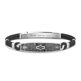 Zancan kevlar bracelet with silver tag and black stones.