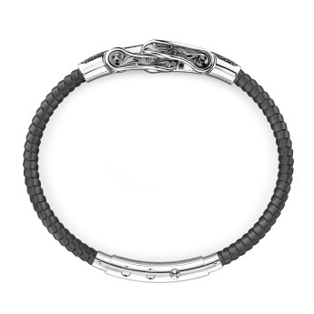 Zancan silicone bracelet with silver tag and black stones. 2