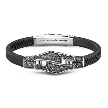 Zancan silicone bracelet with silver tag and black stones.