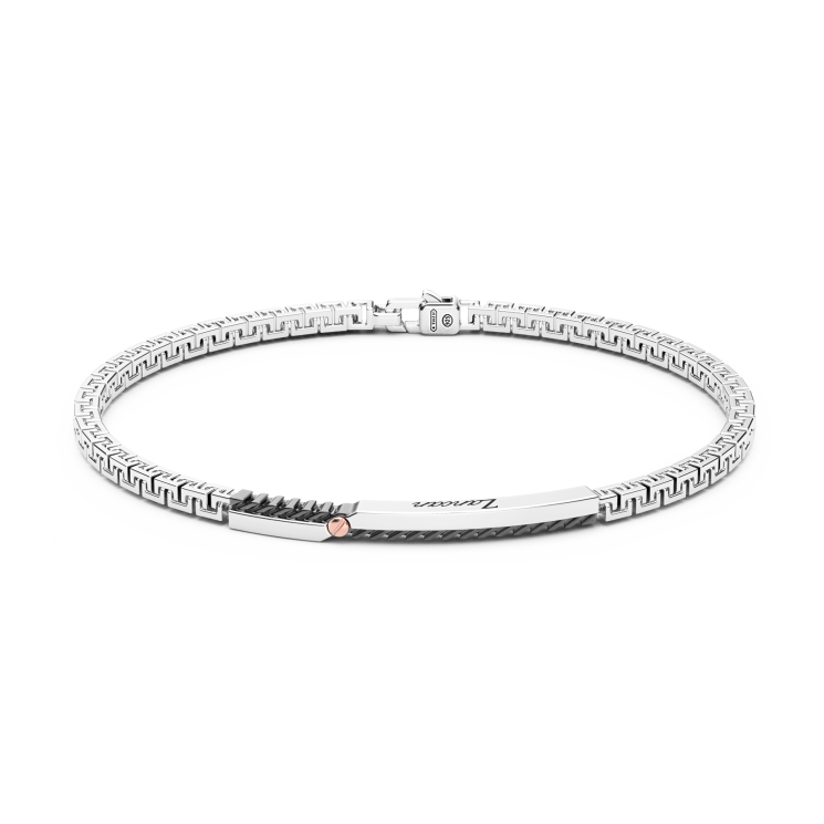 Pulsera Zancan de plata con placa y tornillo de oro rosa.