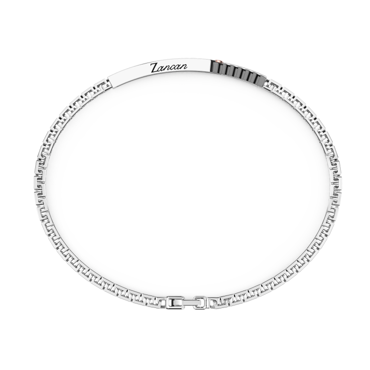 Pulsera Zancan de plata con placa y tornillo de oro rosa.