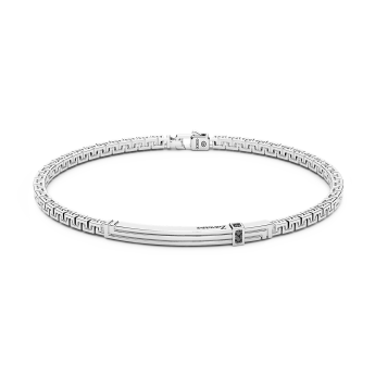 Pulsera Zancan de plata con placa y piedras negras.