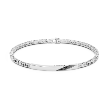 Pulsera Zancan de plata con placa y piedras negras.