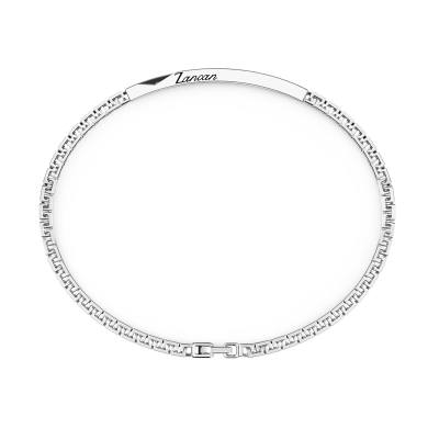 Zancan-Armband aus Silber mit Plakette und schwarzen Edelsteinen.