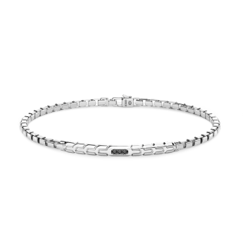 Pulsera Zancan de plata con placa y piedras negras.