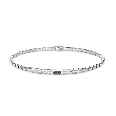 Zancan-Armband aus Silber mit Plakette und schwarzen Edelsteinen.