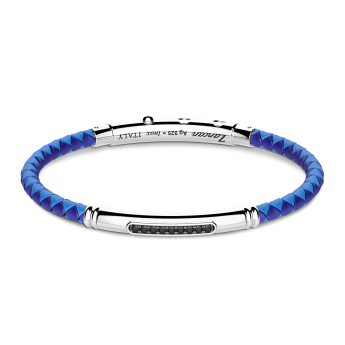 Zancan silicone bracelet with silver tag and black stones.