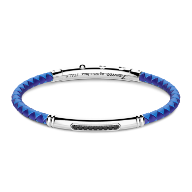 Zancan silicone bracelet with silver tag and black stones.