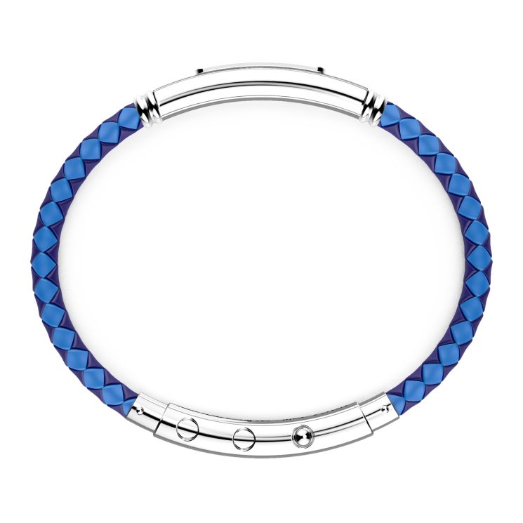 Zancan-Armband aus Silikon mit Silberplakette und schwarzen Edelsteinen.