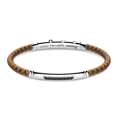 Zancan silicone bracelet with silver tag and black stones.