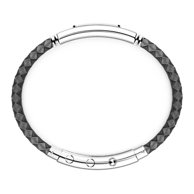 Zancan silicone bracelet with silver tag and black stones.