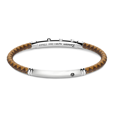Bracciale Zancan in silicone con targa in argento e pietra nera.