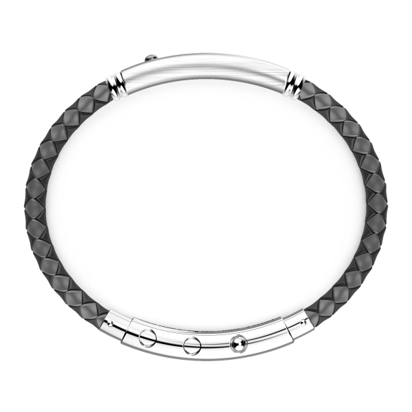 Zancan-Armband aus Silikon mit Silberplakette und schwarzem Edelstein.