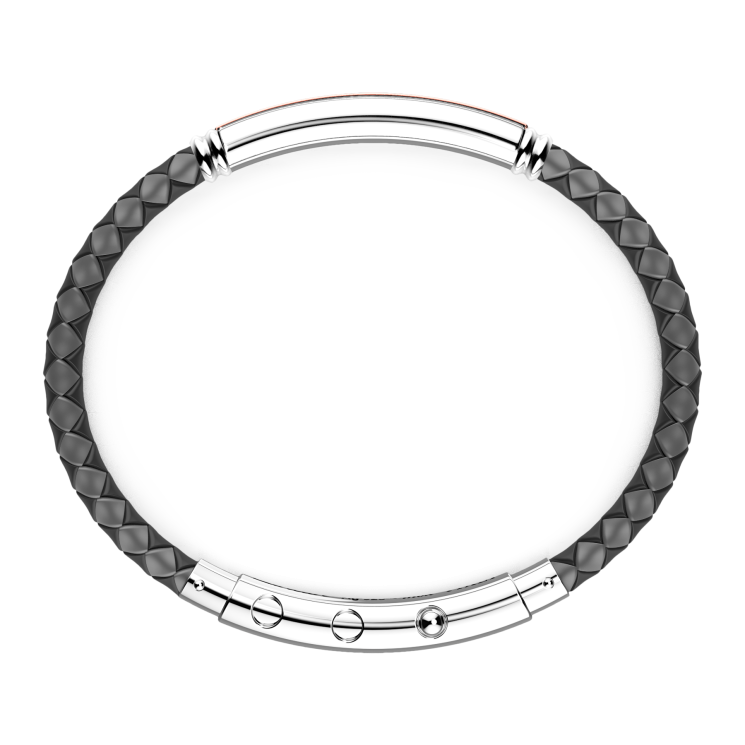 Zancan black silicone bracelet with silver tag and rose gold details.