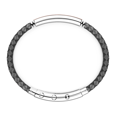 Zancan black silicone bracelet with silver tag and rose gold details.