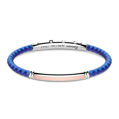 Bracciale Zancan in silicone nero con targa in argento e dettagli in oro rosa.