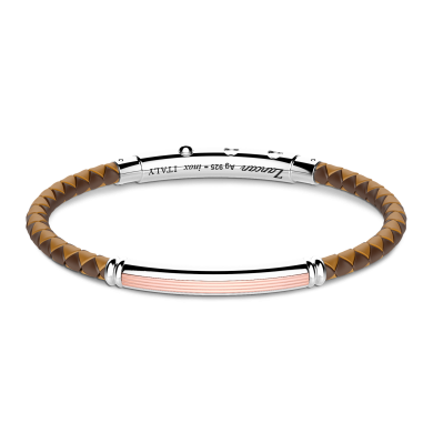 Zancan black silicone bracelet with silver tag and rose gold details.