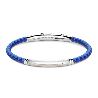 Bracciale Zancan in silicone nero con targa in argento e dettagli in oro rosa.