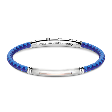 Zancan black silicone bracelet with silver tag and rose gold details.