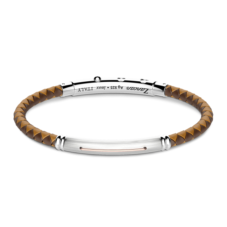 Zancan black silicone bracelet with silver tag and rose gold details.