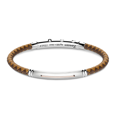 Bracciale Zancan in silicone nero con targa in argento e dettagli in oro rosa.