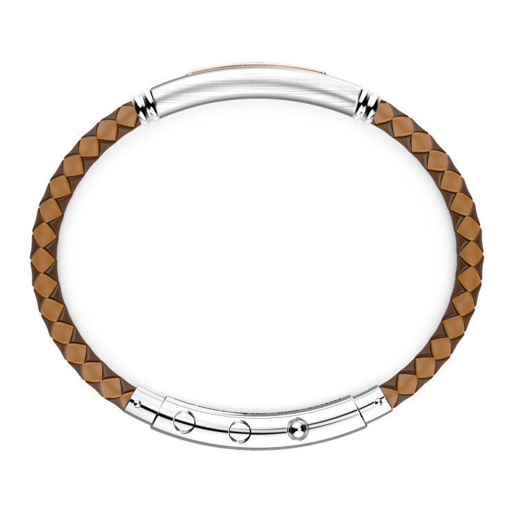Zancan black silicone bracelet with silver tag and rose gold details.