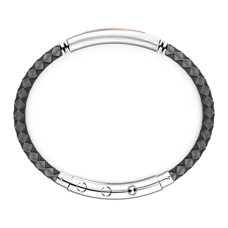 Bracciale Zancan in silicone nero con targa in argento e dettagli in oro rosa.