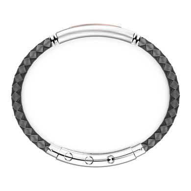 Bracciale Zancan in silicone nero con targa in argento e dettagli in oro rosa.