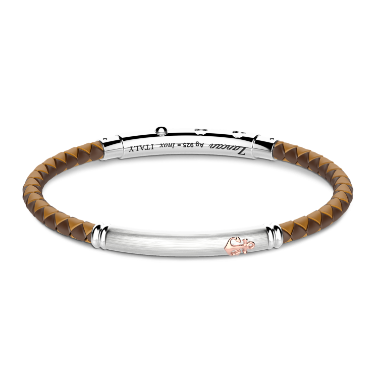 Zancan black silicone bracelet with silver tag and rose gold details.