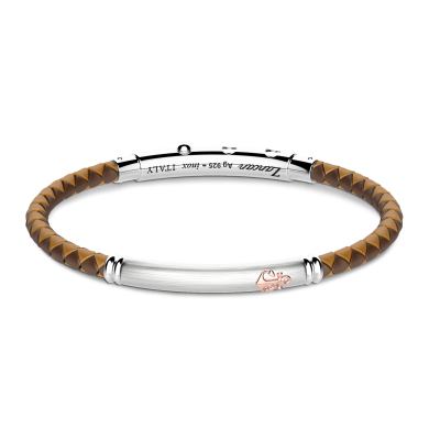 Zancan black silicone bracelet with silver tag and rose gold details.