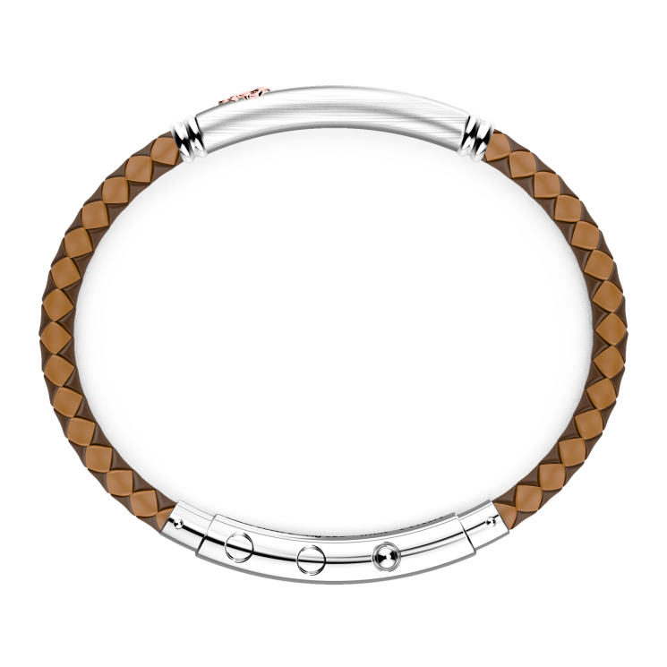Zancan black silicone bracelet with silver tag and rose gold details.