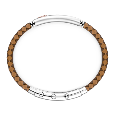 Bracciale Zancan in silicone nero con targa in argento e dettagli in oro rosa.