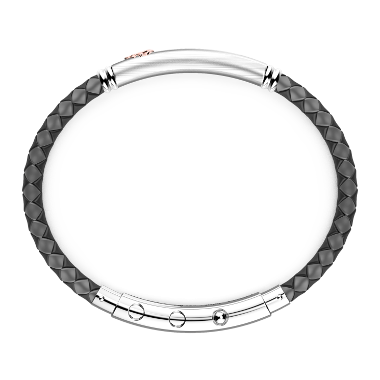 Zancan black silicone bracelet with silver tag and rose gold details.