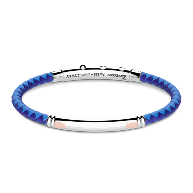 Bracciale Zancan in silicone nero con targa in argento e dettagli in oro rosa.
