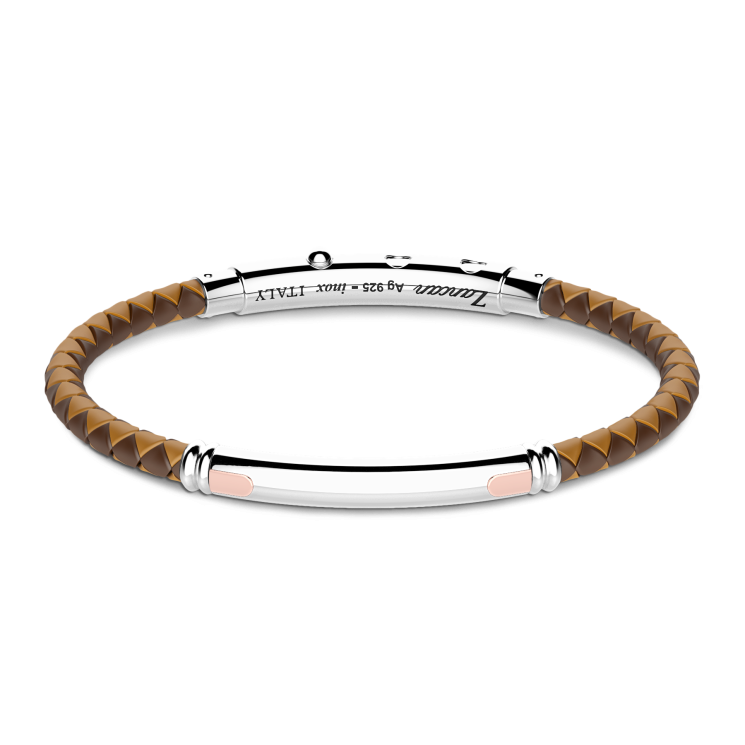 Zancan black silicone bracelet with silver tag and rose gold details.