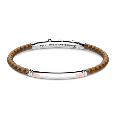Zancan black silicone bracelet with silver tag and rose gold details.