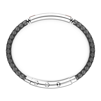 Zancan black silicone bracelet with silver tag and rose gold details. 2