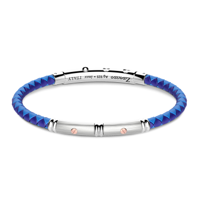 Zancan black silicone bracelet with silver tag and rose gold details.