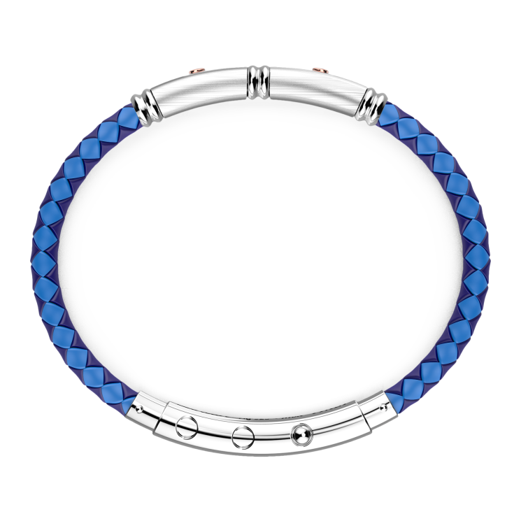 Zancan black silicone bracelet with silver tag and rose gold details.