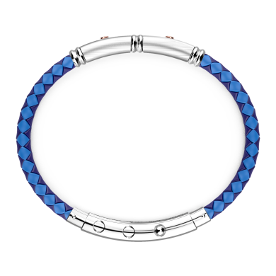 Bracciale Zancan in silicone nero con targa in argento e dettagli in oro rosa.