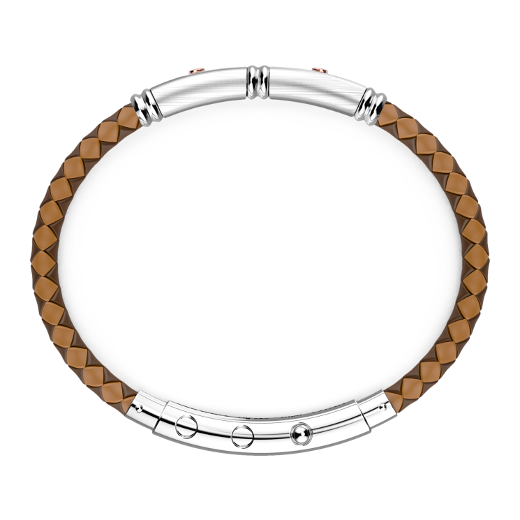 Zancan black silicone bracelet with silver tag and rose gold details.