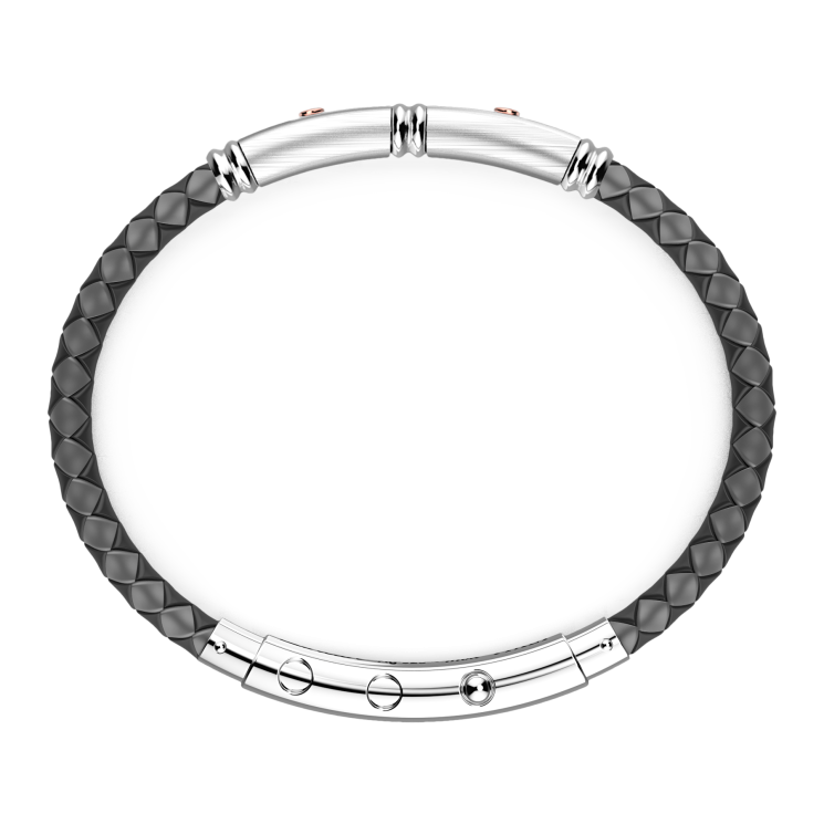 Zancan-Armband aus schwarzem Silikon mit Plakette aus Silber und Details aus Roségold.