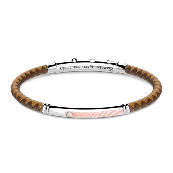 Zancan black silicone bracelet with silver tag and rose gold details.