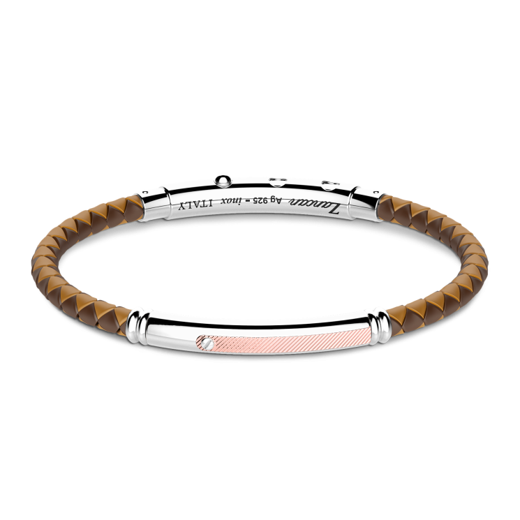 Zancan black silicone bracelet with silver tag and rose gold details.